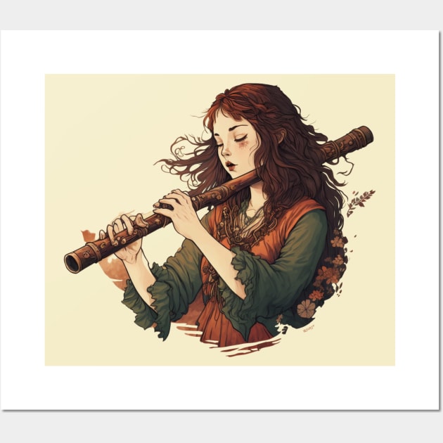 musical instrument | beautiful girl with flute Wall Art by A&A